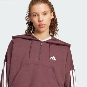 adidas Women's Essentials 3-Stripes French Terry Quarter-Zip Hoodie Maroon